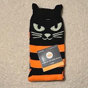 Glow in the Dark Cat Socks - Black and Orange